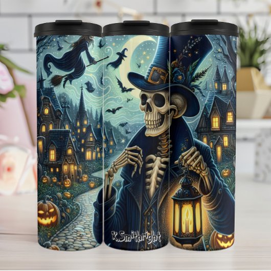 Halloween Skeleton Gentleman met Lantaarn Thermosbeker