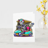 Halloween Skeleton Golfkar Golfer 1 Kaart (Gele Bloem)