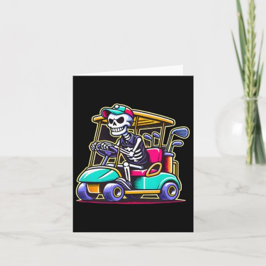 Halloween Skeleton Golfkar Golfer Kaart (Voorkant)