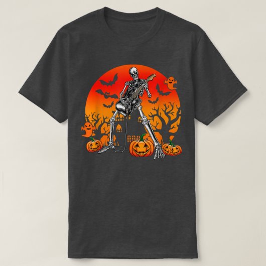 Halloween Skeleton Guitar Rock Band Jack O Lantern T-shirt (Design voorkant)