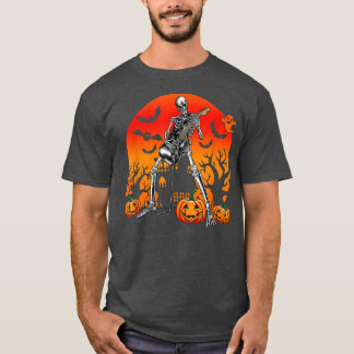 Halloween Skeleton Guitar Rock Band Jack O Lantern T-shirt