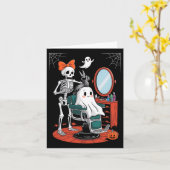Halloween Skeleton Hairdresser Haarstylist Kaart (Gele Bloem)