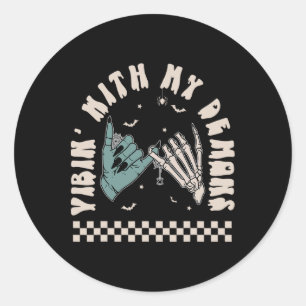 Halloween Skeleton Hand Funny Vibing Met Mijn Demo Ronde Sticker