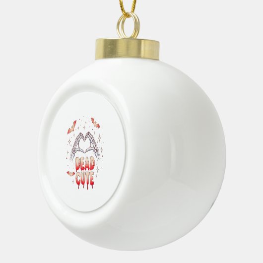 Halloween Skeleton Handen Hart, Vleermuizen & Bloe Keramische Bal Ornament (Rechts)