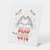 Halloween Skeleton Handen Hart, Vleermuizen & Bloe Reclamebord Met Voetstuk (Voorkant)