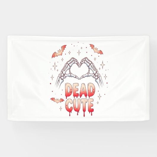 Halloween Skeleton Handen Hart, Vleermuizen & Bloe Spandoek (Horizontaal)