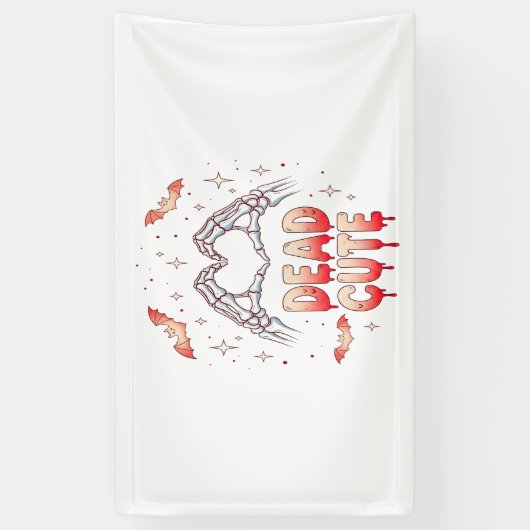 Halloween Skeleton Handen Hart, Vleermuizen & Bloe Spandoek (Verticaal)