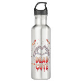 Halloween Skeleton Handen Hart, Vleermuizen & Bloe Waterfles (Voorkant)