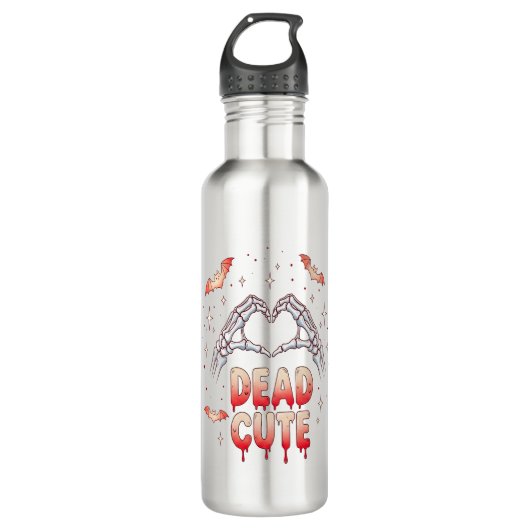 Halloween Skeleton Handen Hart, Vleermuizen & Bloe Waterfles (Voorkant)