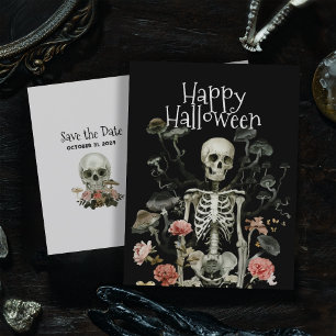 Halloween Skeleton Haunted Forest Bewaar de datum Briefkaart