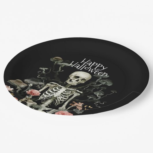 Halloween Skeleton Haunted Forest Black Papieren Bordje (Gekanteld)