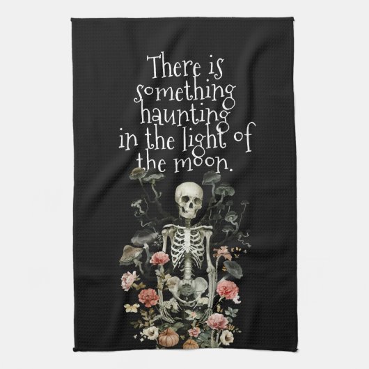 Halloween Skeleton Haunted Forest Black Theedoek (Verticaal)