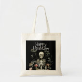 Halloween Skeleton Haunted Forest Party Zwart Tote Bag (Voorkant)