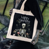 Halloween Skeleton Haunted Forest Party Zwart Tote Bag