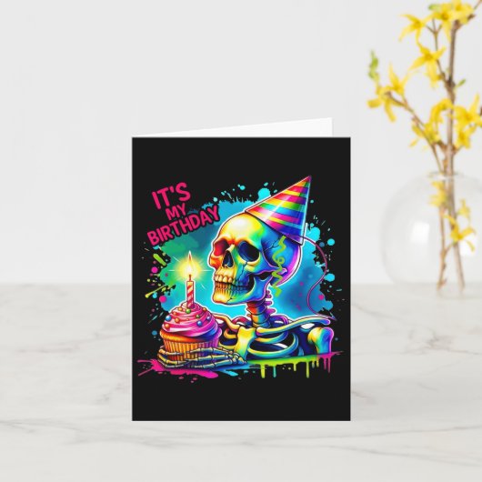 Halloween Skeleton Het is mijn verjaardagskostuumf Kaart (Gele Bloem)