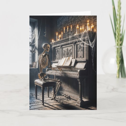 Halloween Skeleton Het spelen van een piano Kaart (Voorkant)