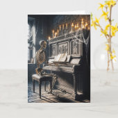 Halloween Skeleton Het spelen van een piano Kaart (Gele Bloem)