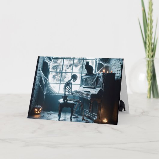 Halloween Skeleton Het spelen van een piano Kaart (Voorkant)