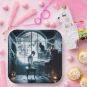 Halloween Skeleton Het spelen van een piano Papieren Bordje (Feest)