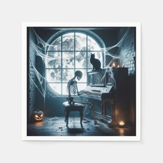 Halloween Skeleton Het spelen van een piano Servet (Voorkant)