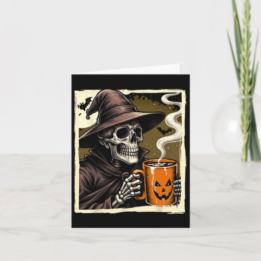 Halloween Skeleton Hot Cocoa Dead Inside Spooky Se Kaart (Voorkant)