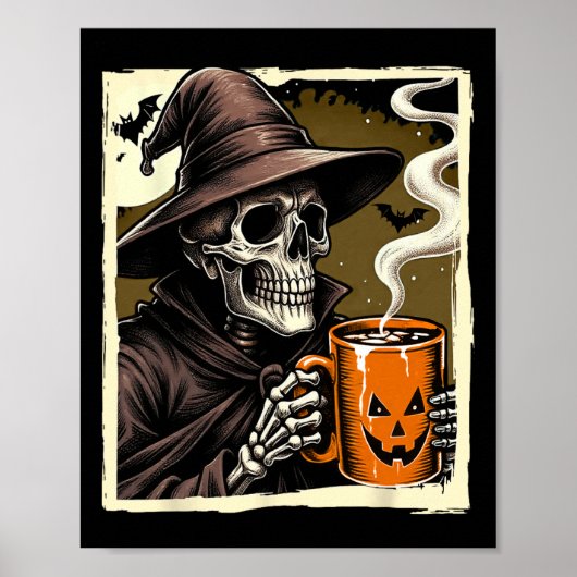 Halloween Skeleton Hot Cocoa Dead Inside Spooky Se Poster (Voorkant)