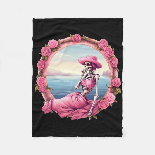 Halloween Skeleton In oktober Draag we roze met To Fleece Deken (Voorkant)