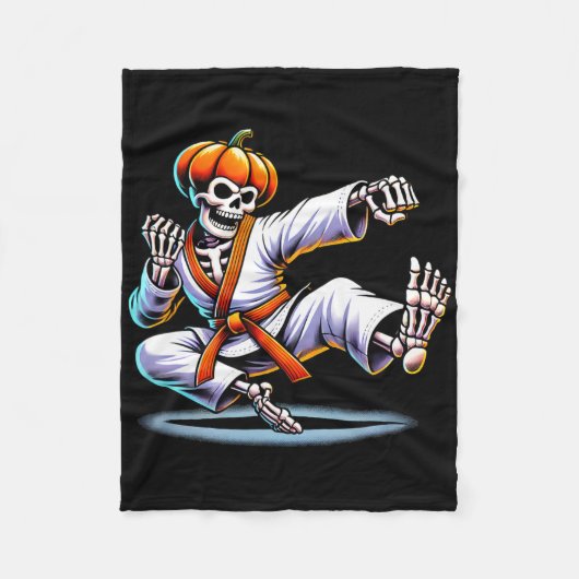 Halloween Skeleton Karate Fleece Deken (Voorkant)