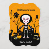 Halloween skeleton kind gaat een truc in of behand kaart (Voorkant / Achterkant)