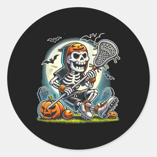 Halloween Skeleton Lacrosse Ronde Sticker (Voorkant)