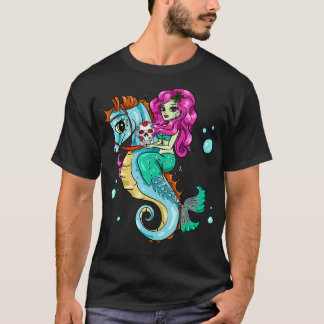 Halloween Skeleton Mermaid Sugar Skull Zee Horse T-shirt