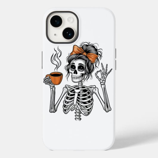 Halloween Skeleton Messy Bun Koffie Case-Mate iPhone Case (Achterkant)