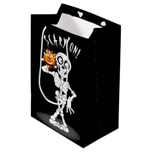 Halloween Skeleton met een Jack-o-lantaarn Medium Cadeauzakje (Voorkant Gekanteld)