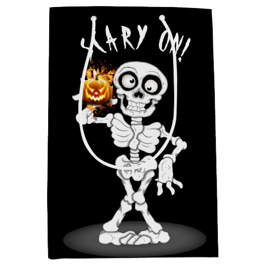 Halloween Skeleton met een Jack-o-lantaarn Medium Cadeauzakje (Voorkant)