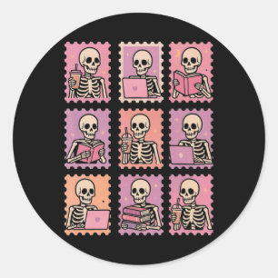Halloween Skeleton met koffie postzegels S Ronde Sticker