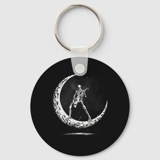 Halloween Skeleton Moon Rock and Roll Musician GUI Sleutelhanger (Voorkant)