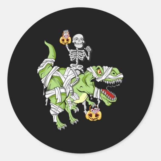 Halloween Skeleton Mummy Dinosaur T rex Fun Hallow Ronde Sticker (Voorkant)