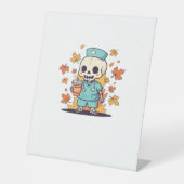 Halloween Skeleton Nurse met Koffie Classic T-Shi Reclamebord Met Voetstuk (Voorkant)