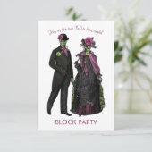 Halloween Skeleton Paar Block Party Kaart (Staand voorkant)