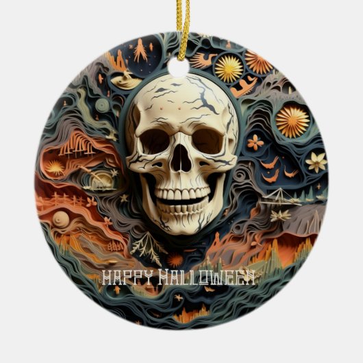 Halloween Skeleton Paper Quill Art Keramisch Ornament (Voorkant)