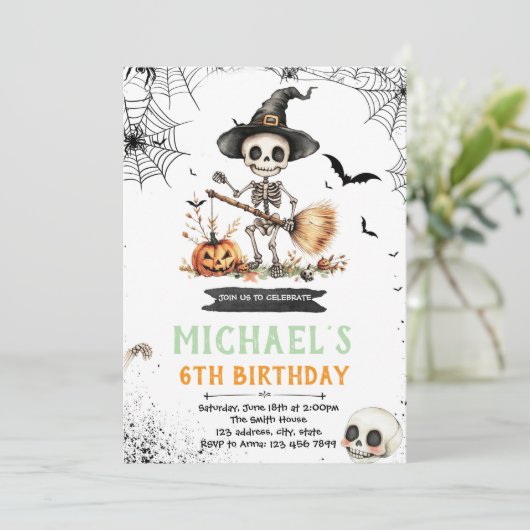 Halloween skeleton party uitnodiging (Staand voorkant)