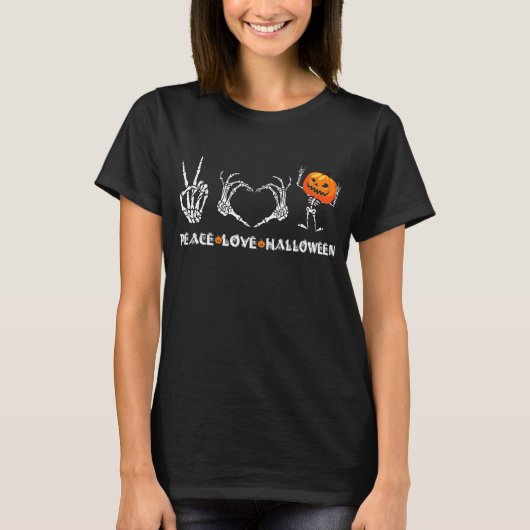 Halloween Skeleton Peace Love Halloween T-shirt (Voorkant)