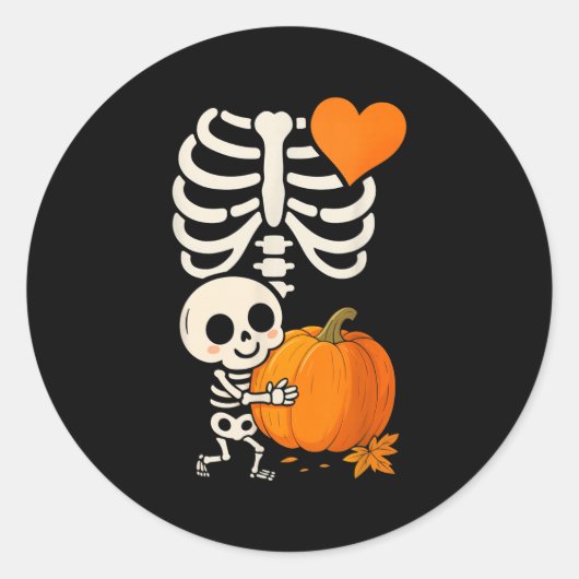 Halloween Skeleton Pregnancy Announcement Soky Mom Ronde Sticker (Voorkant)