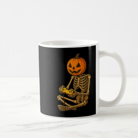 Halloween Skeleton Pumpkin Gamer Video Gaming Men Koffiemok (Rechts)
