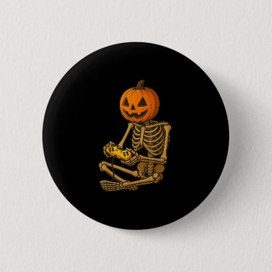 Halloween Skeleton Pumpkin Gamer Video Gaming Men  Ronde Button 5,7 Cm (Voorkant)