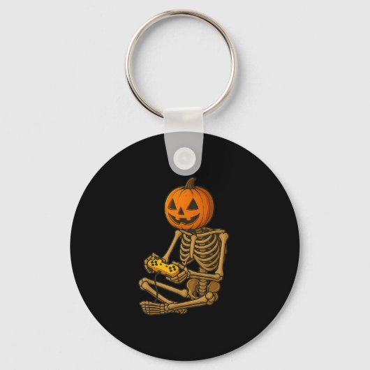Halloween Skeleton Pumpkin Gamer Video Gaming Men Sleutelhanger (Voorkant)