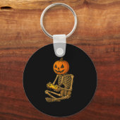 Halloween Skeleton Pumpkin Gamer Video Gaming Men Sleutelhanger (Voorkant)