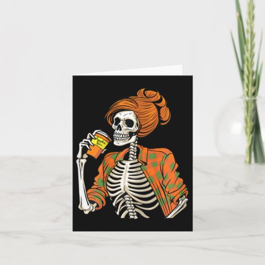 Halloween Skeleton Pumpkin Spice Latte Kaart (Voorkant)