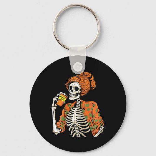 Halloween Skeleton Pumpkin Spice Latte Sleutelhanger (Voorkant)