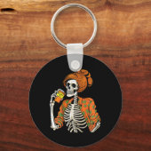 Halloween Skeleton Pumpkin Spice Latte Sleutelhanger (Voorkant)